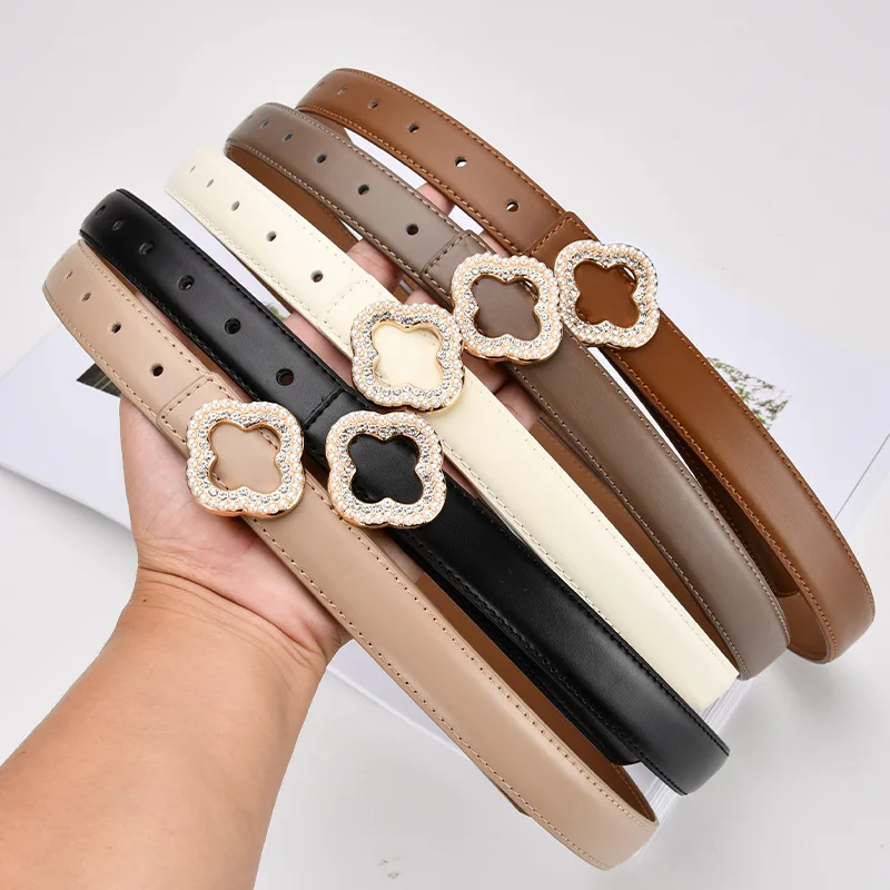 Floral Diamond Studded Genuine Leather Cowhide Belt Designer's New High Quality Women's Decorative Coat with Jeans Belt