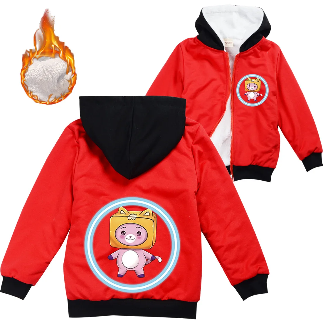 

2022 Winter Anime LANKYBOX Clothes Kids Velvet Sweatshirts Teenager Girls Thicken Warm Hoodies Boys Fashion Zipper Jackets Coats