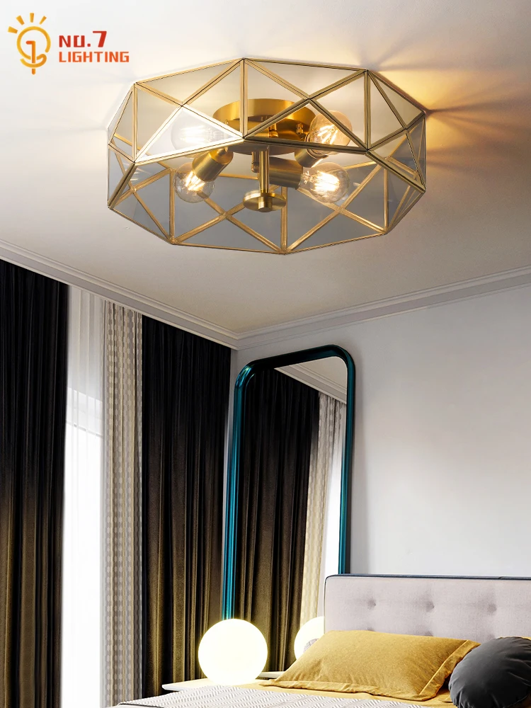 

Nordic Luxury Copper Glass Round Ceiling Lamp Modern Light Fixture Kitchen Furniture Living/dining Room Restaurant Study Bedroom