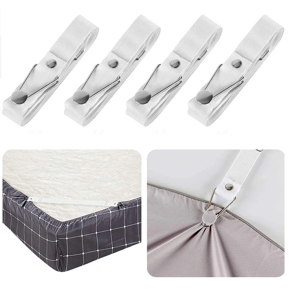 

4PCS Adjustable Fitted Sheet Clips Bed Sheet Fastener Suspenders Elastic Band Mattress Pad Clips Gripper Holder