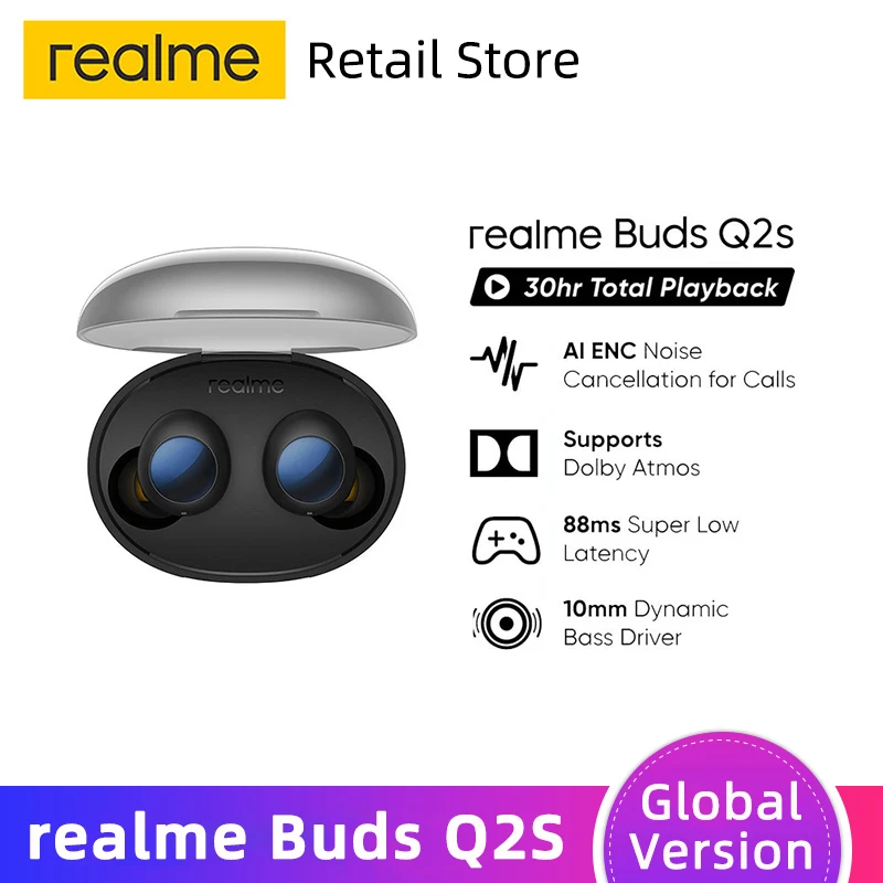 

TWS-наушники Realme Buds Q2s, Bluetooth 5,2, IPX4, 30 часов полного воспроизведения