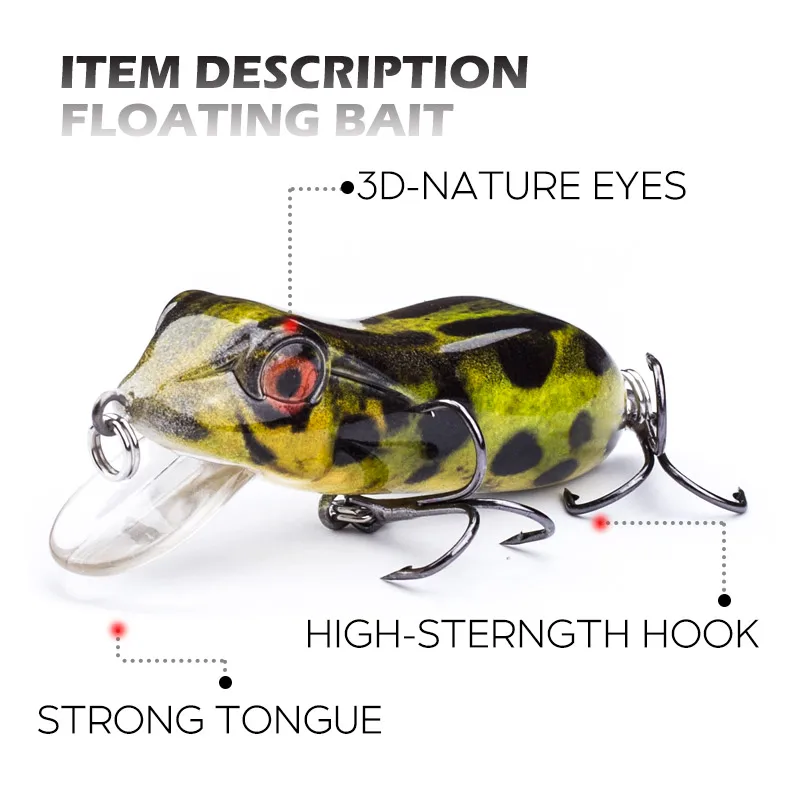 

ZWICKE 1pcs 63mm/10g Bionic Frog Fishing Lures Topwater Hard Fish Wobbler Artificial Fishing Crank Bait Floating Fishing Tackle