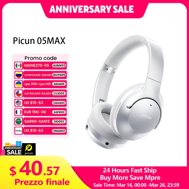 Фото Наушники Picun ANC 05MAX Bluetooth с активным шумоподавлением (ANC), беспроводные, Hi-Res, с микрофоном ENC HD, низкой задержкой, легкие, HIFI №1