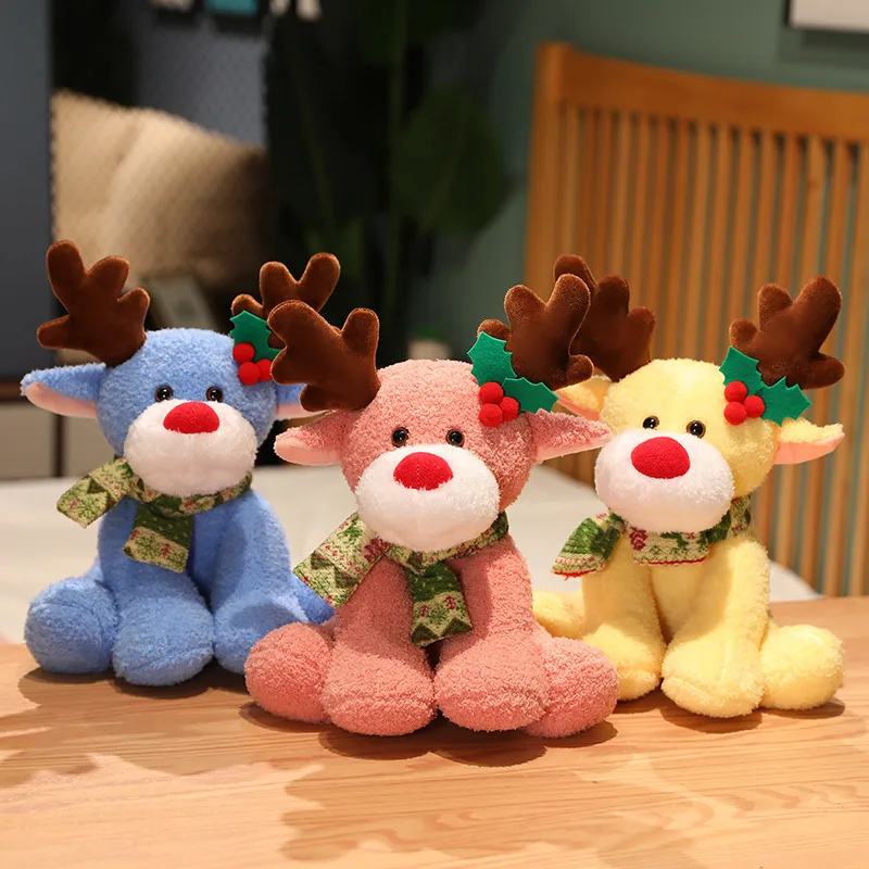 

Christmas Gifts Colorful Christmas Elk Doll Cartoon Simulation Christmas Reindeer Plush Toy Pillow Interior Decoration Props