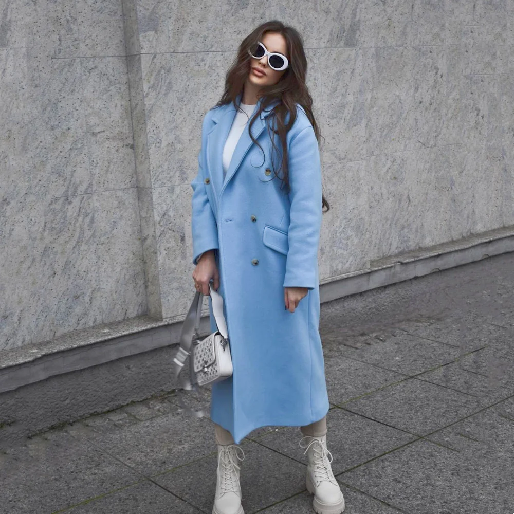 

Pb & Za 2022 Outono Nova Roupa Feminina Lapela De манга Comprida двубортный Aba Bolsos Solto Casaco Reto 8835726