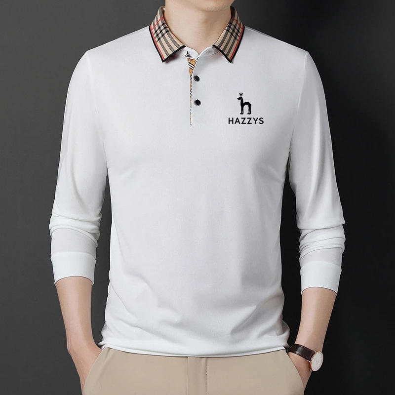 New Fashion Men Polo Shirt Long Sleeve HAZZYS Spring Casual Tee Flower Collar Shirt Korean Style Male Polo Shirt Luxury Clothing