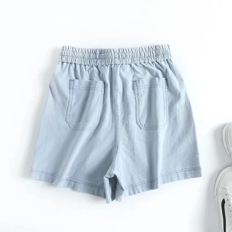 Elmsk England Style Fashion Simple High Waist Denim Shorts Collect Waist Pure Cotton Multicolor Harem Short Women Bermuda