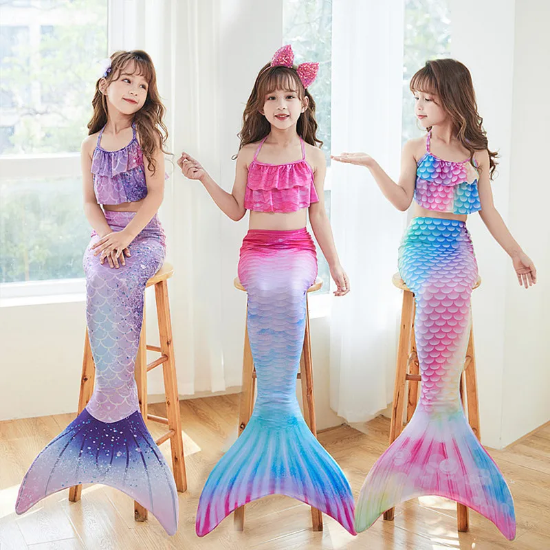 

Kids Girls Swimming Mermaid Tail Mermaid Costume Cosplay Children Swimsuit Fantasy Beach Bikini Can Add Monofin Fin Halloween