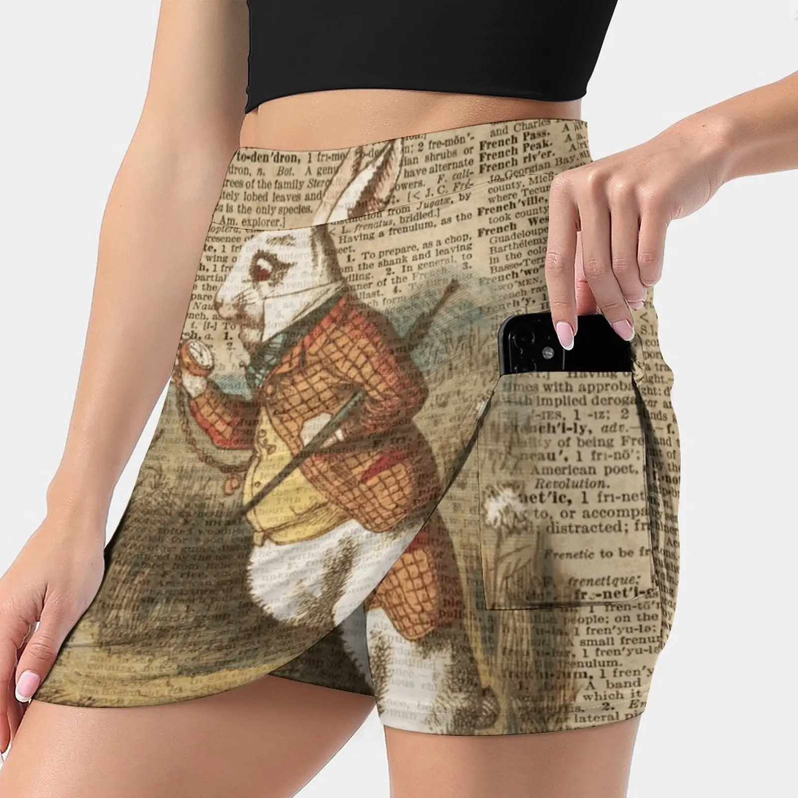 

White Rabbit Alice In Vintage Art Women's skirt With Hide Pocket Tennis Skirt Golf Skirts Badminton Skirts Running skirts Alice