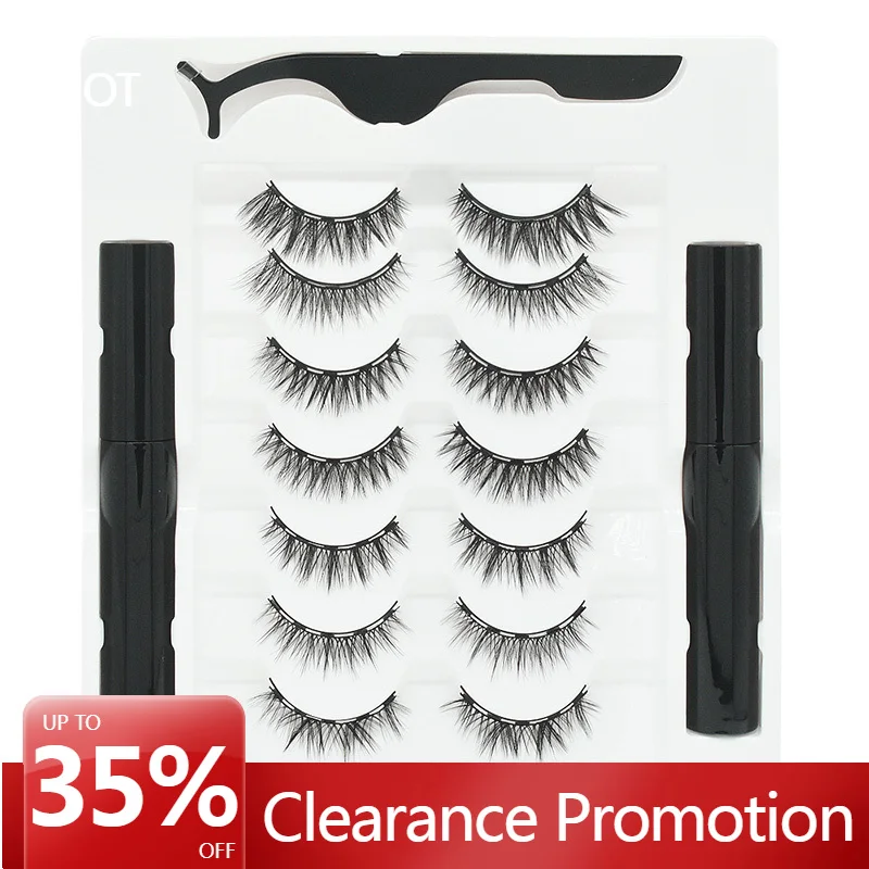 

7 Pairs Mixed Styles Magnetic Eyelash & 2 Eyeliners & Tweezer Set Waterproof Hypoallergenic No Glue Magnetic Eyelash Wholesale