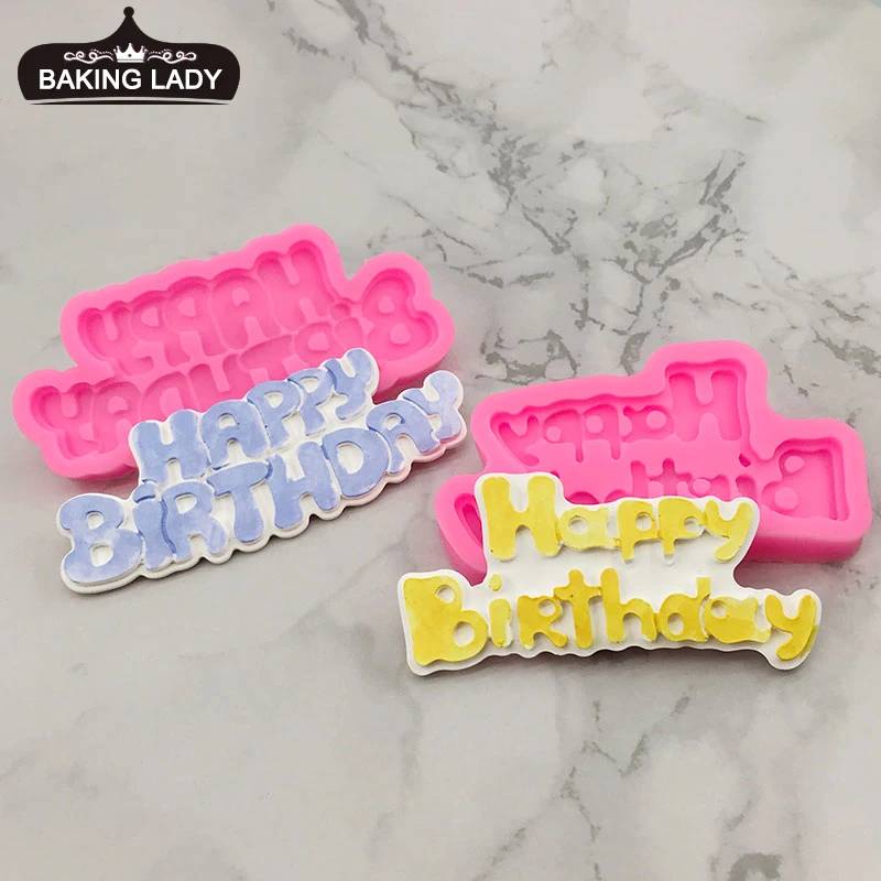

Happy Birthday Silicone Mold Fondant Cake Decorating Tool Ornament Chocolate Lollipop Mold