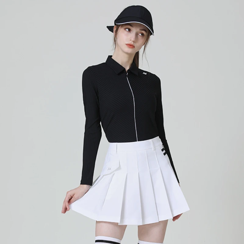 Azureway Golf Women Wear Ladies Dress Women's Long Sleeve T-shirt Slim Top Autumn Golf Suit Skirt Sports Pleated Skort