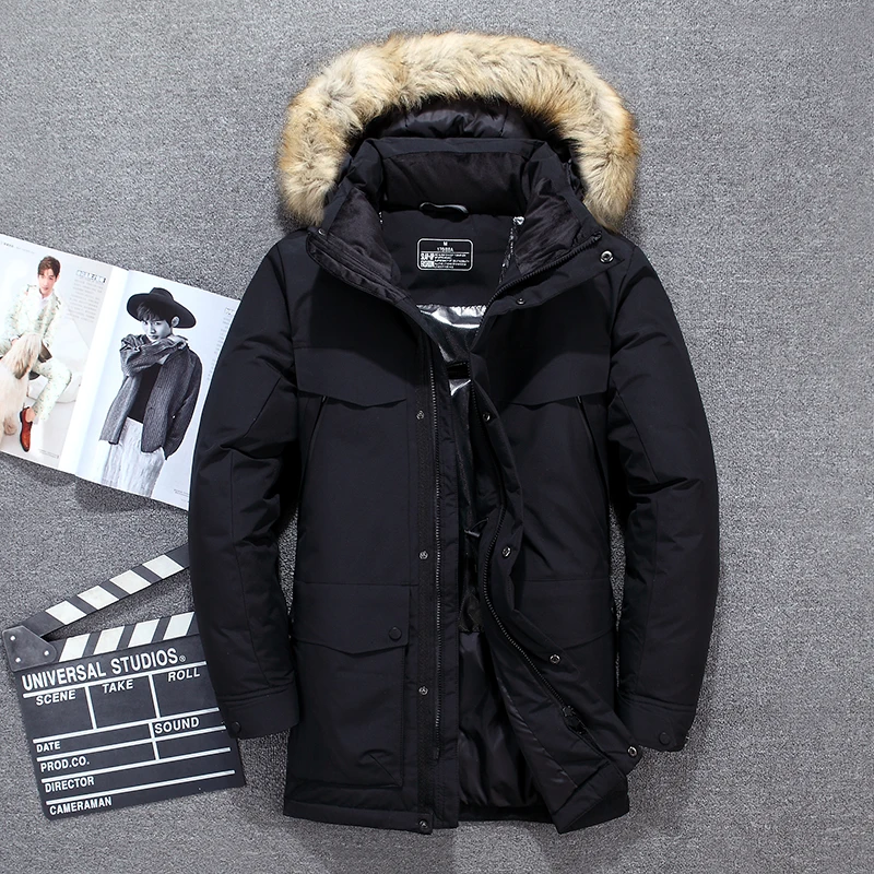 2022 NEW -40 Degrees Top Quality White Duck Down Jacket Men Thick Winter Big Fur Collar Warm Parka Waterproof Windproof