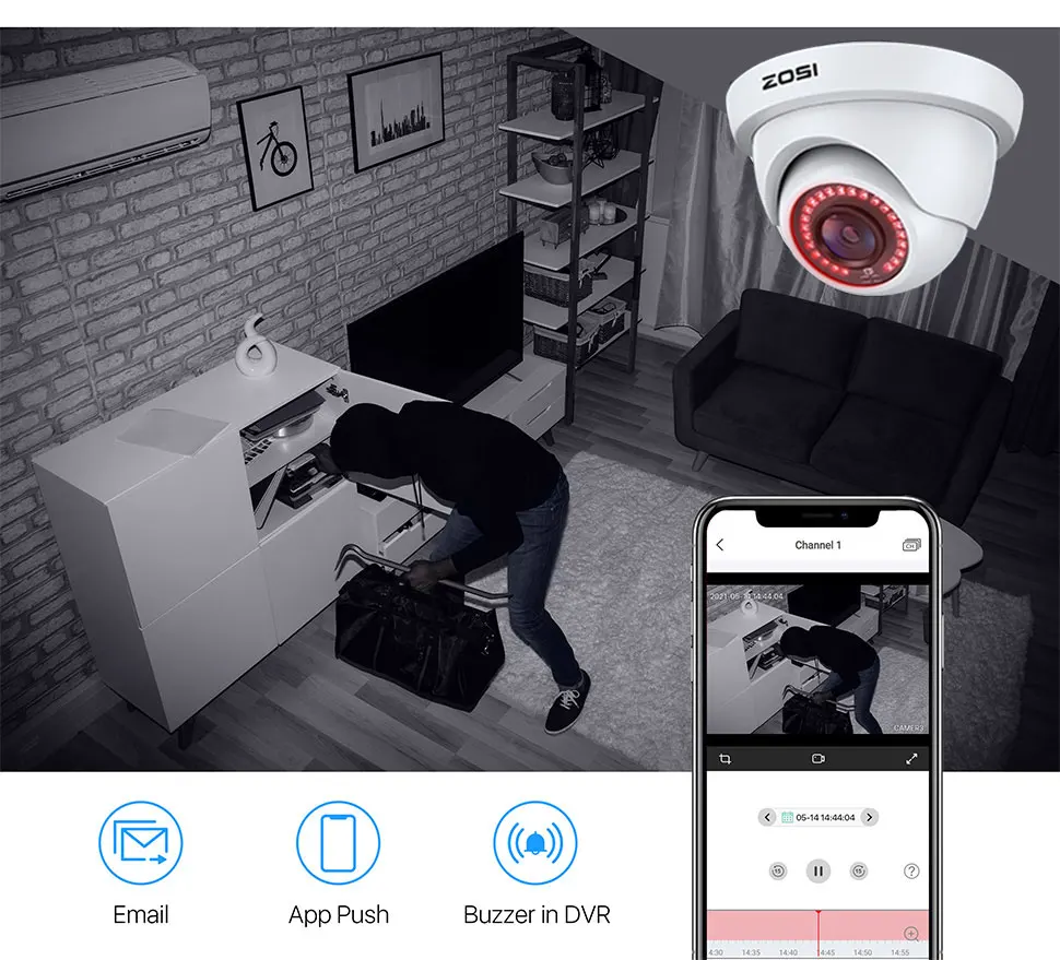 Скидка Купольная камера видеонаблюдения ZOSI, 4 шт./лот, 1080P, 1/2 МП, водонепроницаемая, для систем видеонаблюдения, 1080P, для систем DVR, с функцией видеоре...