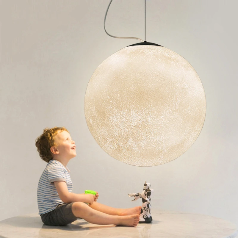 

Modern Led Resin 3D Moon Pendant Lights Bedroom Living Room Dining Indoor Lighting Decoration Home Planet Pendant Lamp Loft Lamp