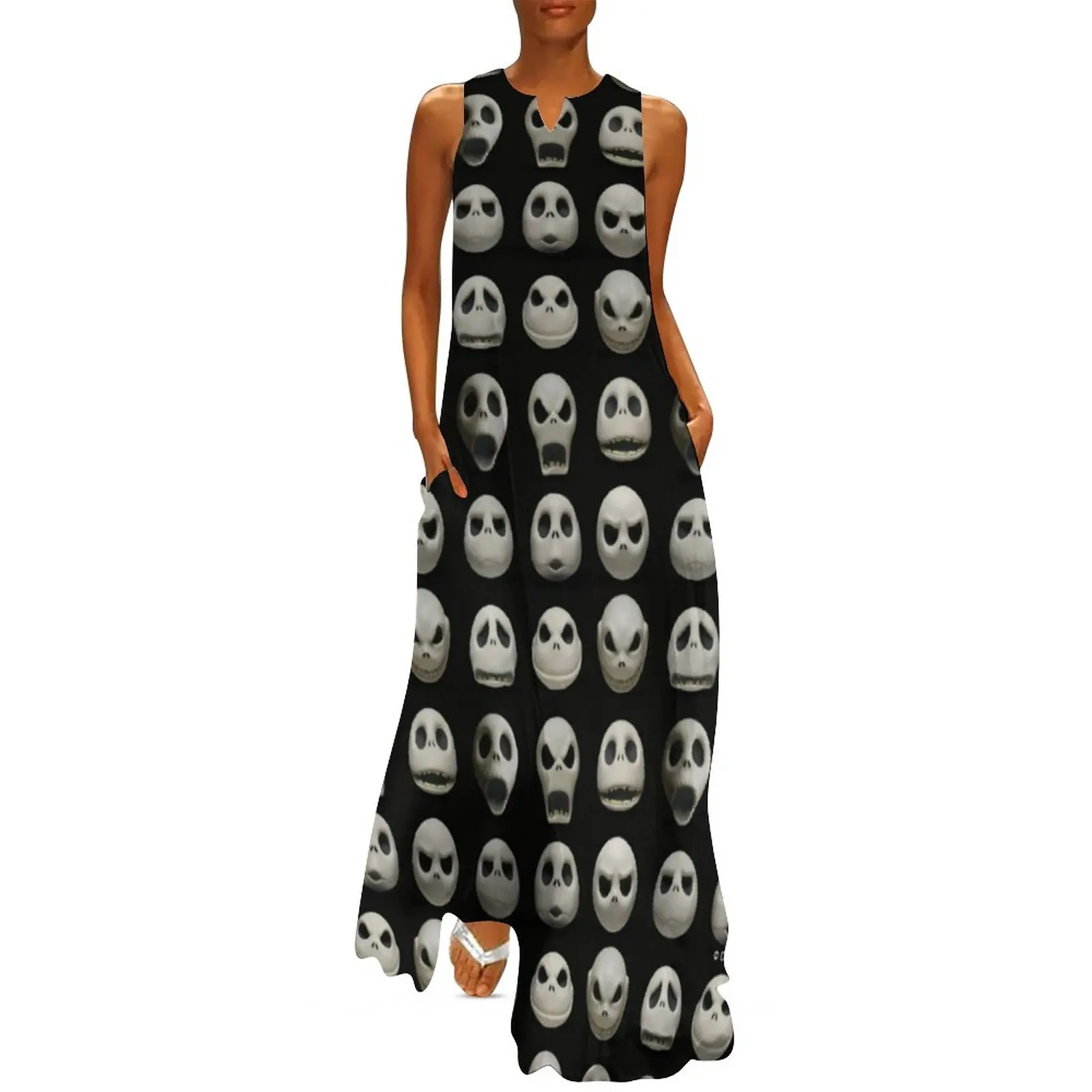 

Spooky Halloween Dress Summer Many Faces of Skull Street Fashion Boho Beach Long Dresses Night Club Maxi Dress Birthday Gift