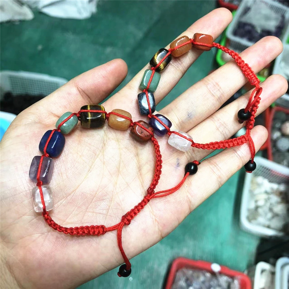 

7 Чакр натуральные камни ручной работы Плетеные кристаллы кубические браслеты для мужчин женщин мужчин Регулируемая энергия