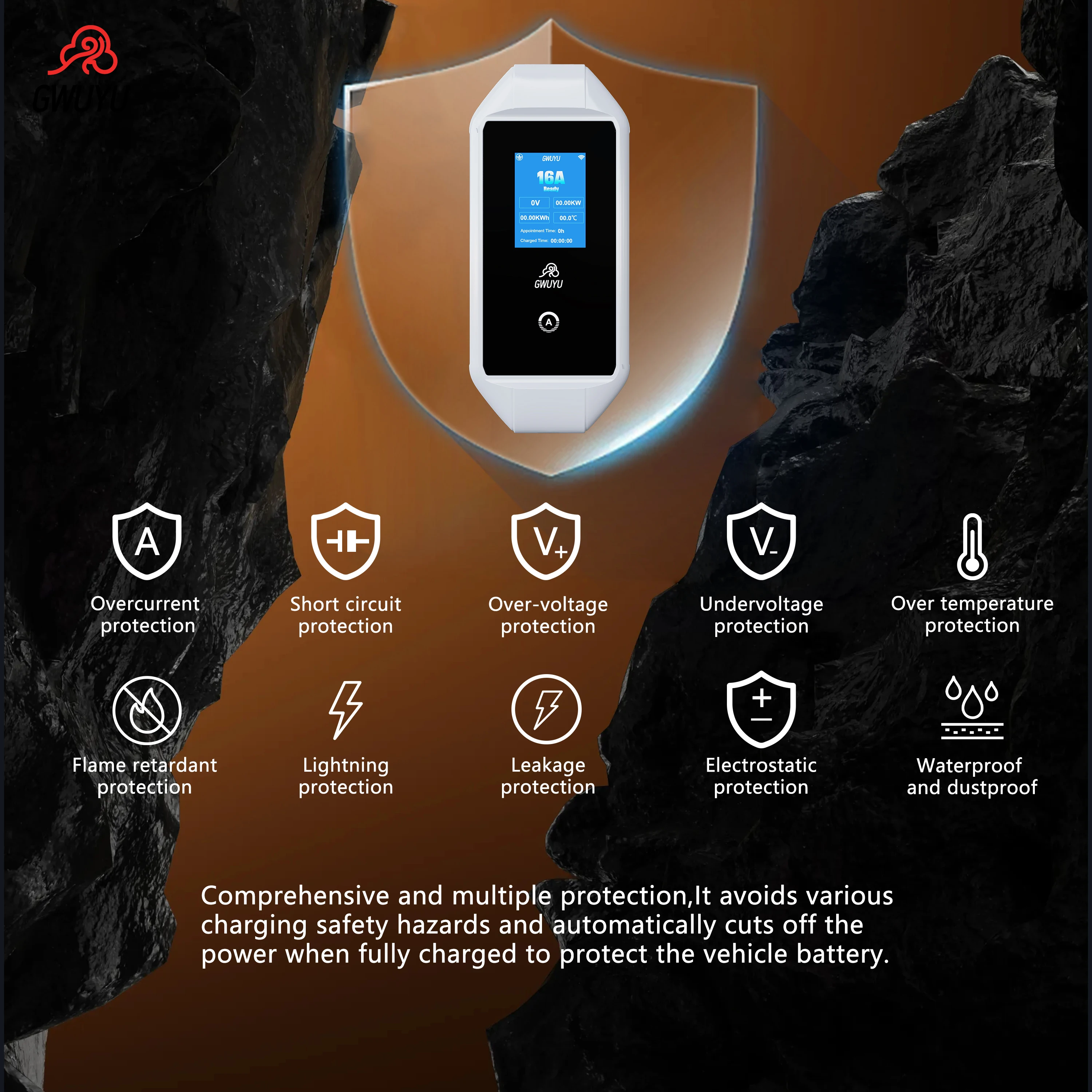 Портативное зарядное устройство EV 32A 7 кВт 5 м кабель типа 1 ГБ/T зарядная станция