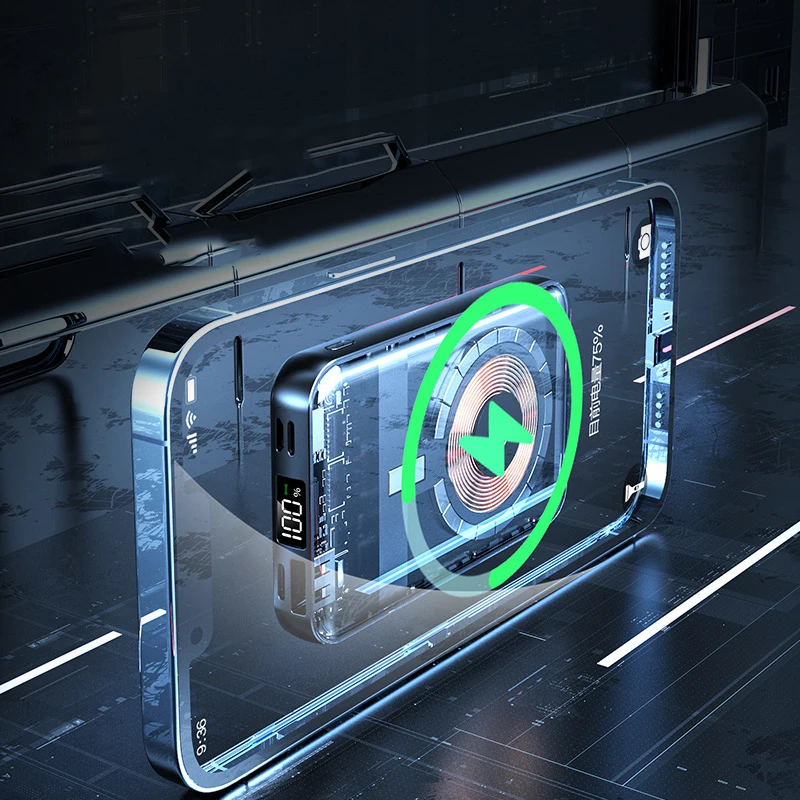 20000mAh Magnetic Qi Wireless Charger Transparent Power Bank for iPhone 14 13 12 Series Mini Powerbank for Samsung Huawei Xiaomi