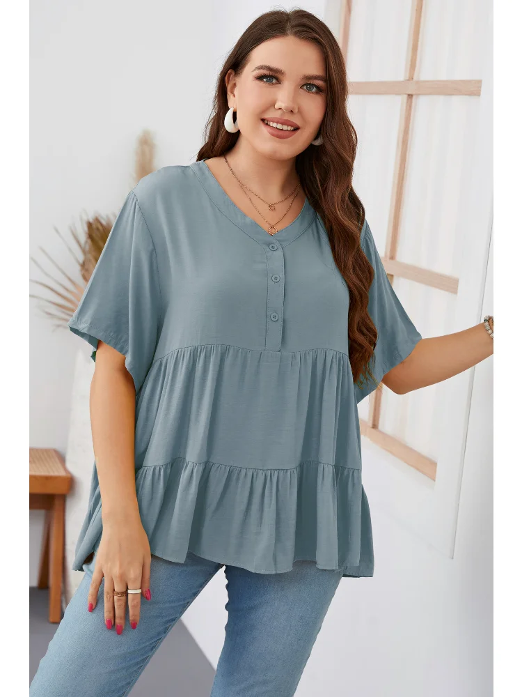 Pang Mei Short Sleeve Fluffy Large Size Shirt Women's Loose Top women plus size clothing
