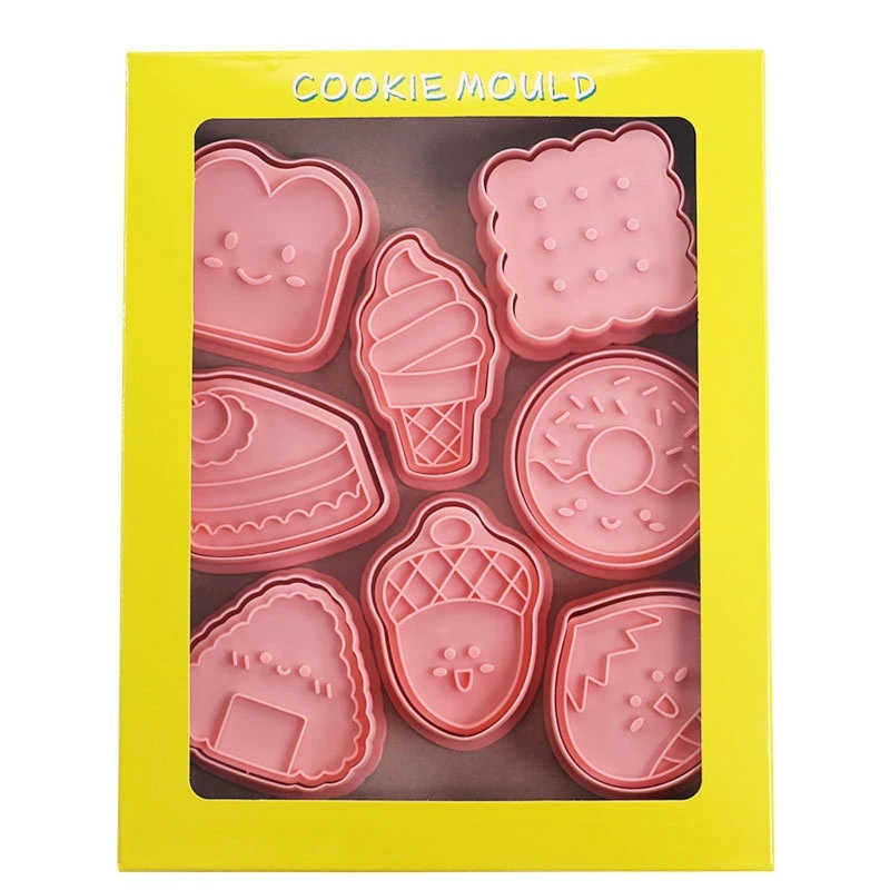 8PCS/SET Cookie Cutters For Baking Plastic Biscuit Cookie Cutters Donuts Ice Cream Cones Cake Slices 3D Cutters