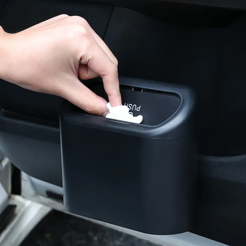 

Car Trash Bin Hanging Vehicle Garbage Dust Case Storage Box Plastic Pressing Trash Can Auto Organizer Car Interior Accessories