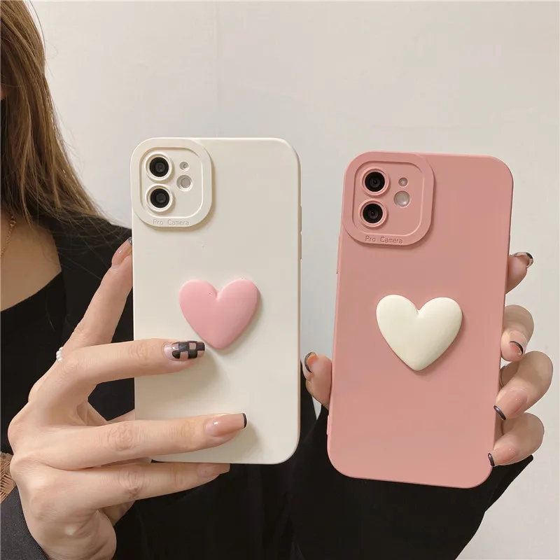

Cute 3D Cartoon Korea Love Heart Lens Protection Case For Xiaomi Redmi 11T 11E 10 10C Note 11 pro 10S 5G 9 8 Siliocne Cover