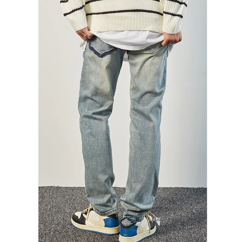 Streetwear Men 2022 New Pattern Vintage Recreational Blue Pants Applique Straight Cylinder Comfortable Loose Jeans Autumn Female