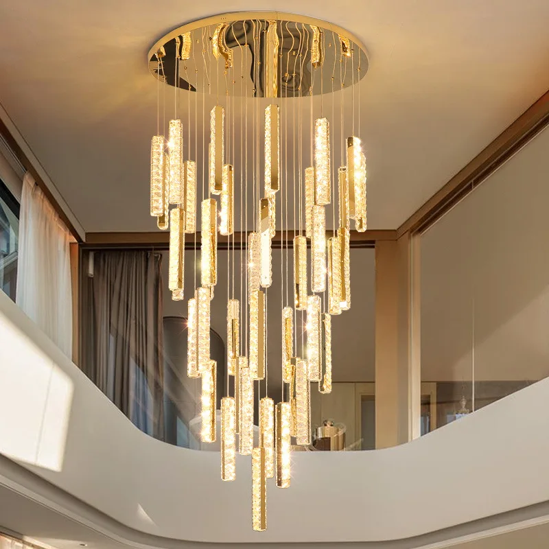 

Large LED Luxury Crystal Ceiling Chandelier Hanging Pendant Lighting Living Dining Room Villa Hotel Hall Stair Suspension Lustre