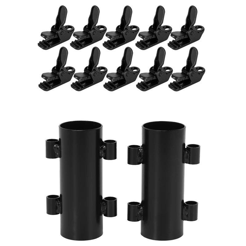

10Pcs Tent Awning Canopy Clamp Tarp Clip With 2Pcs Camping Rod Holder Awning Poles Holder