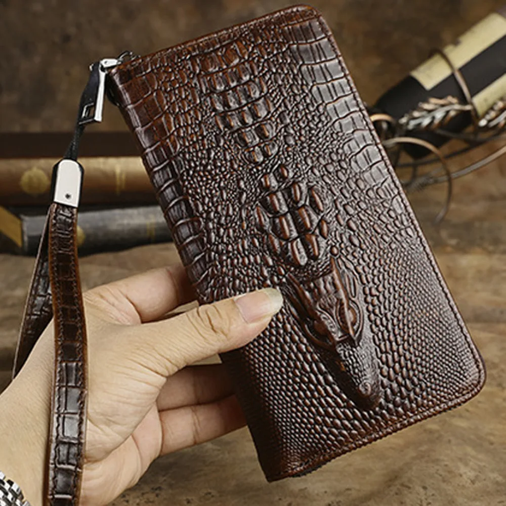 

Money Bag Crocodile Quality Clutch Men Holder Wallet Bag Long Leather Fashion Handy Credit Card Purse Pattern High Genuine