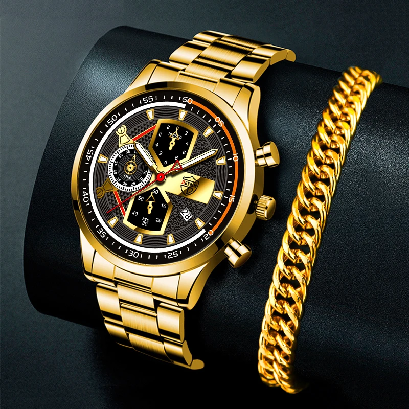 Mens Watches Business Stainless Steel Quartz Wrist Watch Gold Bracelets Luxury Men Calendar Luminous Clock relogio masculino
