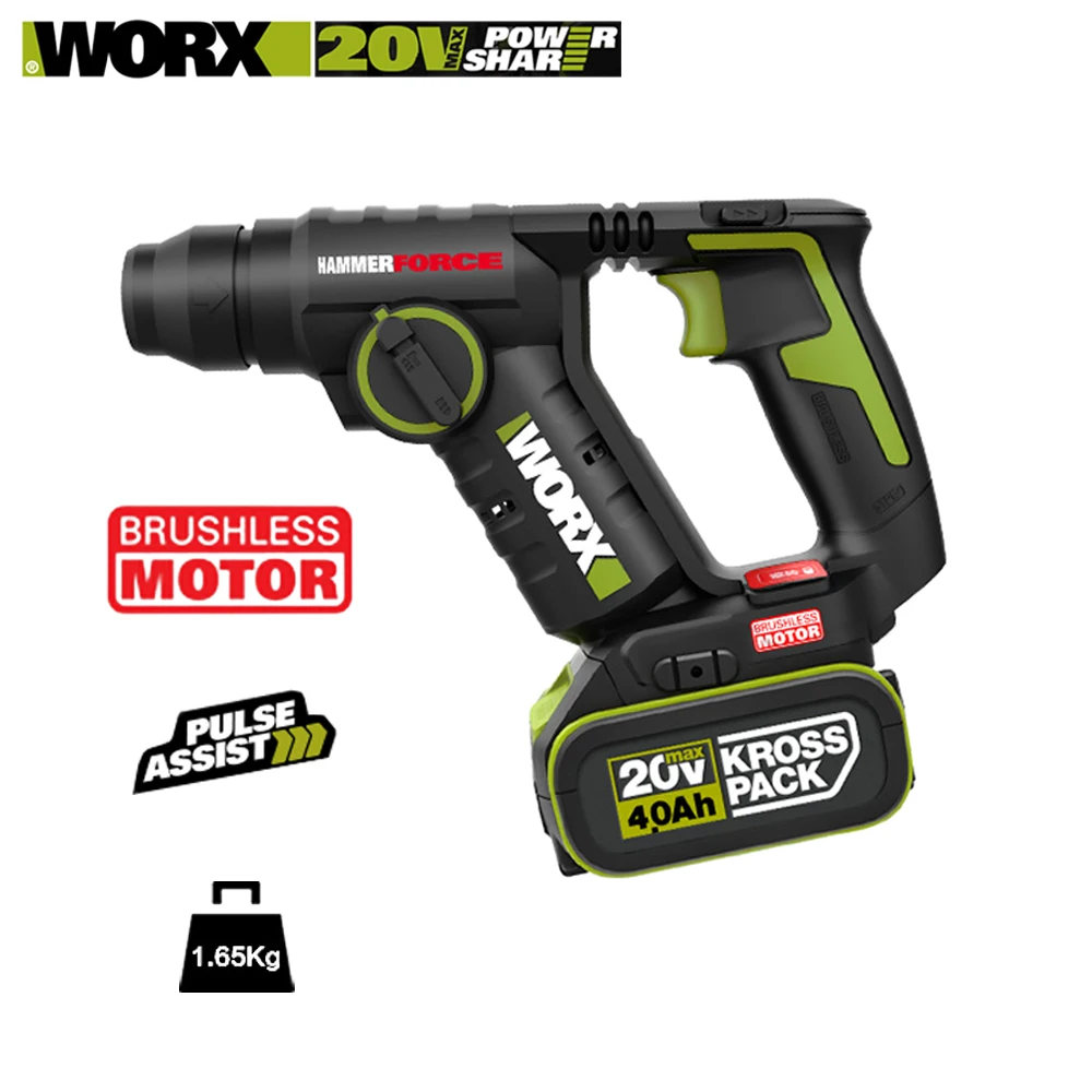 

WORX WU380s беспроводной молоток дрель 20 в бесщеточный двигатель 1,65 кг 3 в 1 электрическая отвертка 4.0Ah литиевая батарея профессиональные инструм...