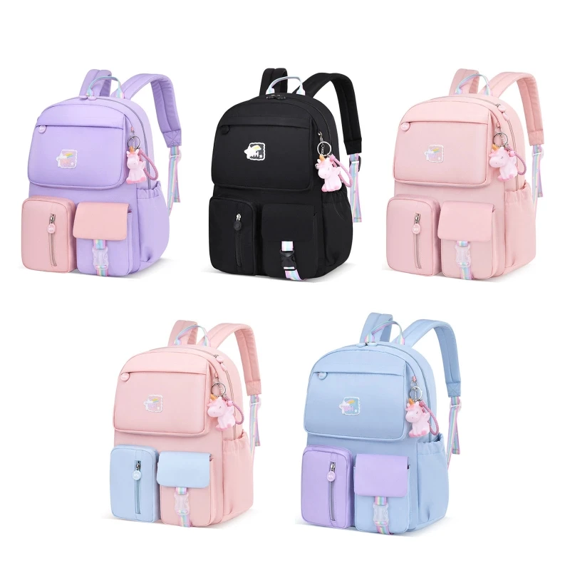 

Cute School Backpack Primary Bookbag with Pendant Travel Daypack for Children Kids Student Travel Nylon Bag
