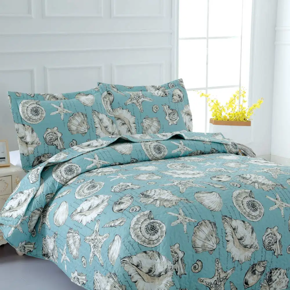 

Beach Bedspreads King Size 3-Piece Reversible Ocean Quilts Coastal Bedding Set