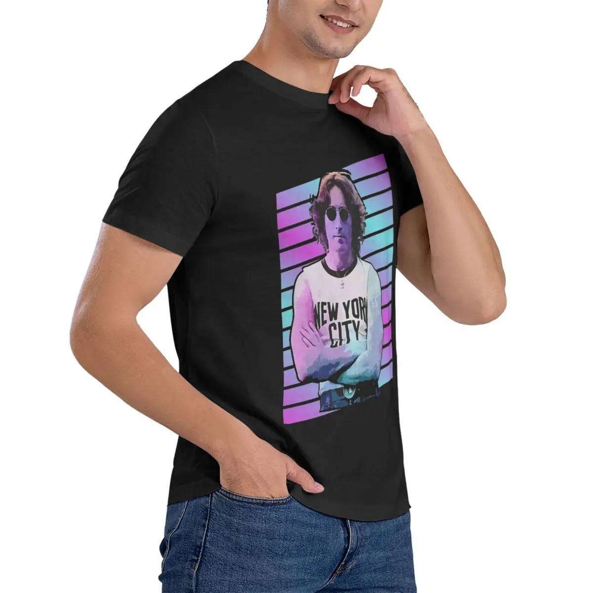 Johns Music Lennons Portrait Colorful Essential Shirt 100% Cotton High Quality Printing T-shirt