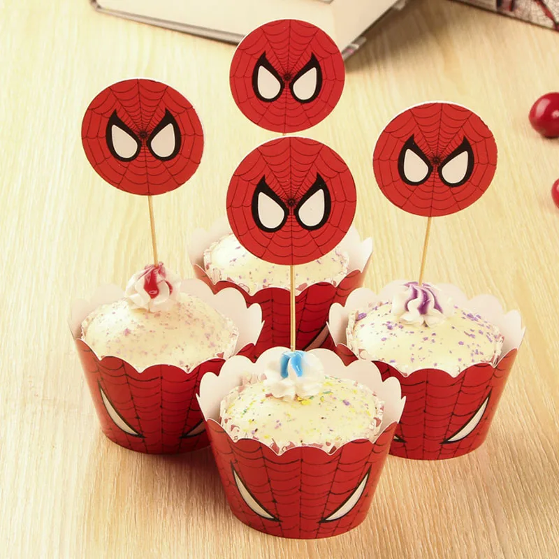 

12pcs Wrappers + 12pcs Toppers Cartoon Paper Wrap Cake Chocolate Decorative Chirldren Birthday party Cup Cake Wrapping Paper