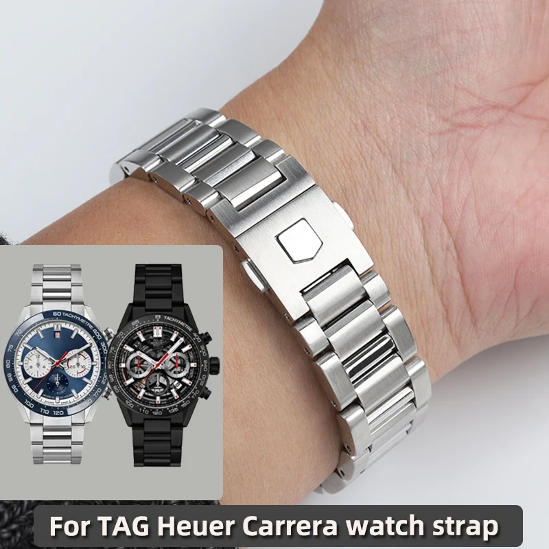 Фото Для часов TAG Heuer Karra WAY201A/201B/211A WAZ2011 из нержавеющей стали с изогнутым металлическим браслетом 22/24 мм, мужские. №1