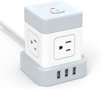 With USB Baykul Flat Plug Extension Cord Cube with 4 Outlets 3 USB Ports 5 Feet (about 1.5m) Power Cord Surge Protector Desktop