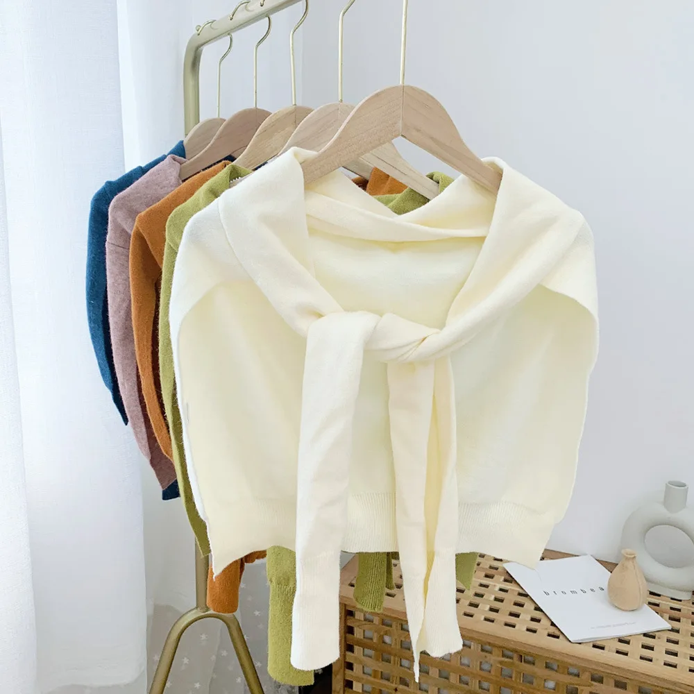 

Женская вязаная имитация воротника, украшение, женская блузка на плечо, съемные искусственные воротники, топ с отворотом, Декор