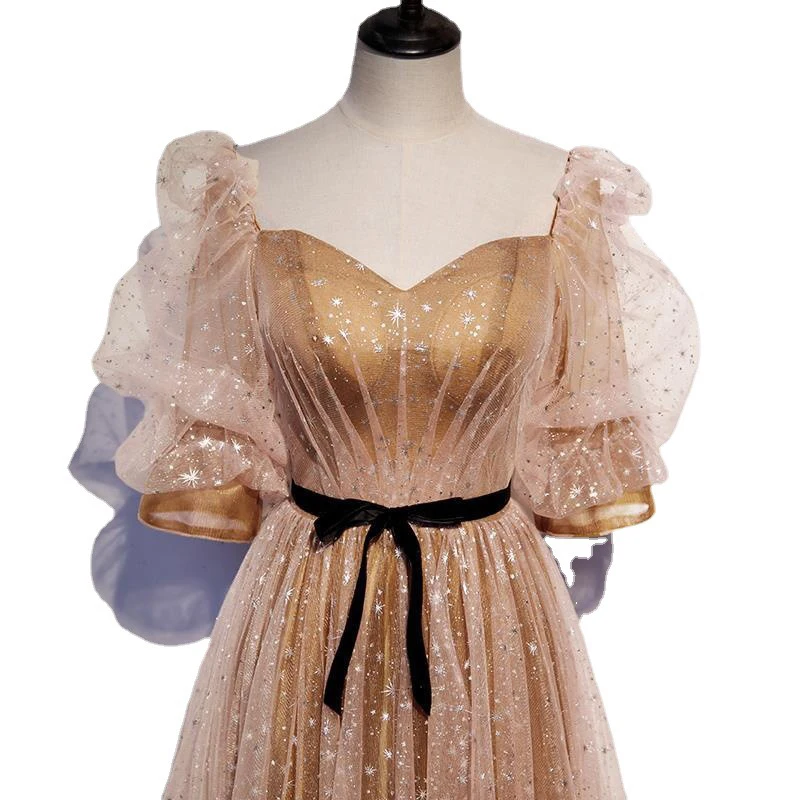 2023 Summer New Banquet Evening Dress Popular Women's Temperament Host Long Gold Elegant Evening Dress Adult Dress