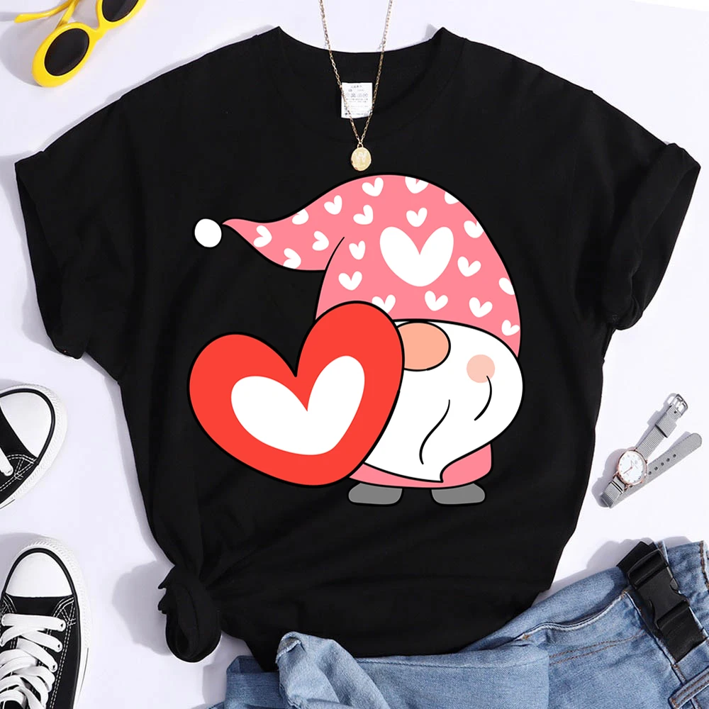 

Korean Tees Female Clothes Regular Short Sleeve Tops Cute Gnomes Valentine Print Ladies Fashion Cartoon Graphic Sweatshirt