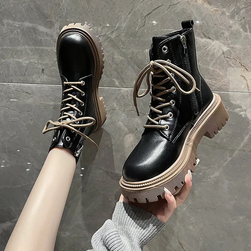 

Женские ботинки 2023, ботильоны на молнии в британском стиле на толстой подошве, Женская Классическая обувь на толстой подошве