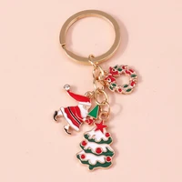 cartoon santa claus keychain enamel christmas tree wreath key chains for women men handbag keyrings diy jewelry accessories