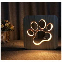 wood carving lamps dog paw cat paw lightbulb lamp creative diy wooden frame led night light 3d adjustable light modern decor