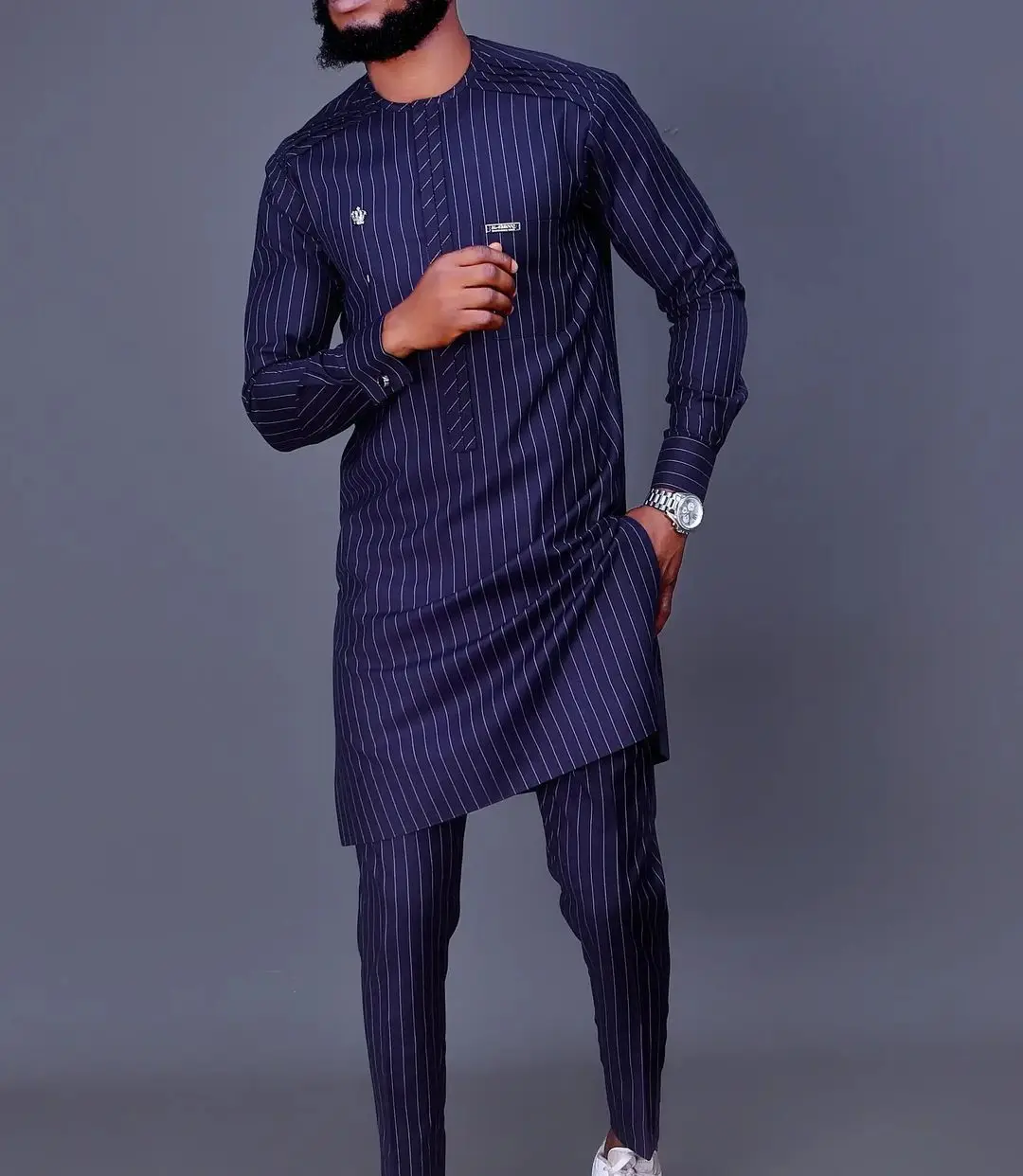 

New Striped Printed Long Sleeve African Ethnic Men's Suit