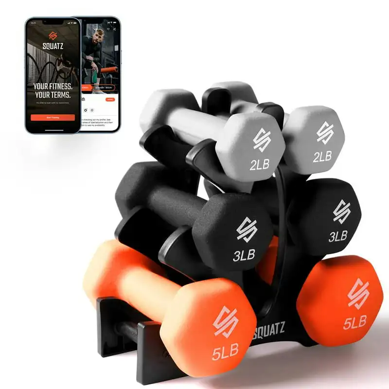 

20 lbs. Neoprene Coated Dumbbell Set with Stand, Colour Gray, and Orange All Purpose Hand Weight Anti-Slip Hex Shape Dumbbell