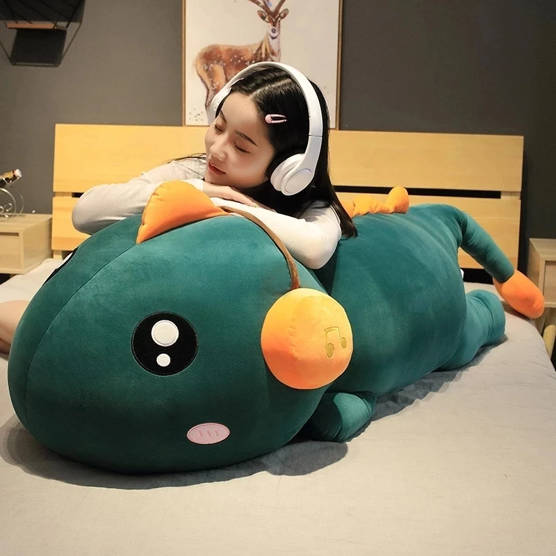 

1pc 80-120CM Cute Giant Dinosaur With Headset Plush Toys Stuffed Soft Animal Pillow for Kids Girls Sleeping Birthday Gift