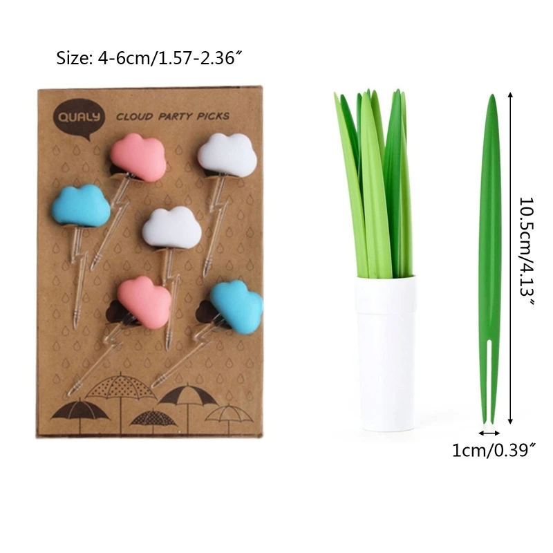 

72XD Plastic Little Fork Dessert Fork Cloud/Bamboo Leaf Shape Bento Box Decoration Mini Cartoon Toothpicks for Party Supplies