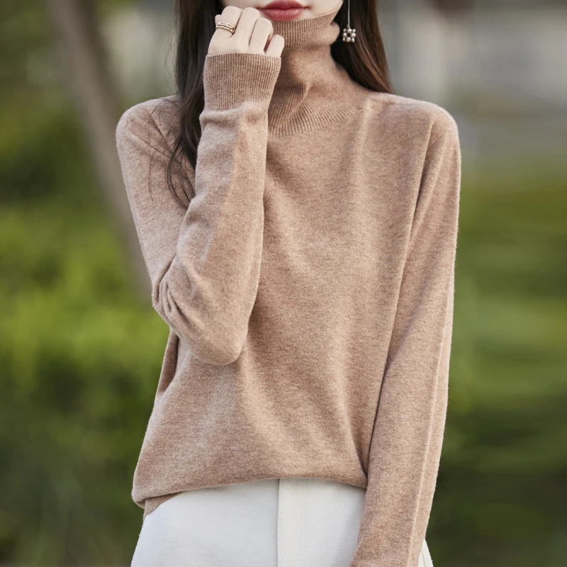 Бесшовный женский вязаный кашемировый пуловер модный шерстяной свитер с высоким